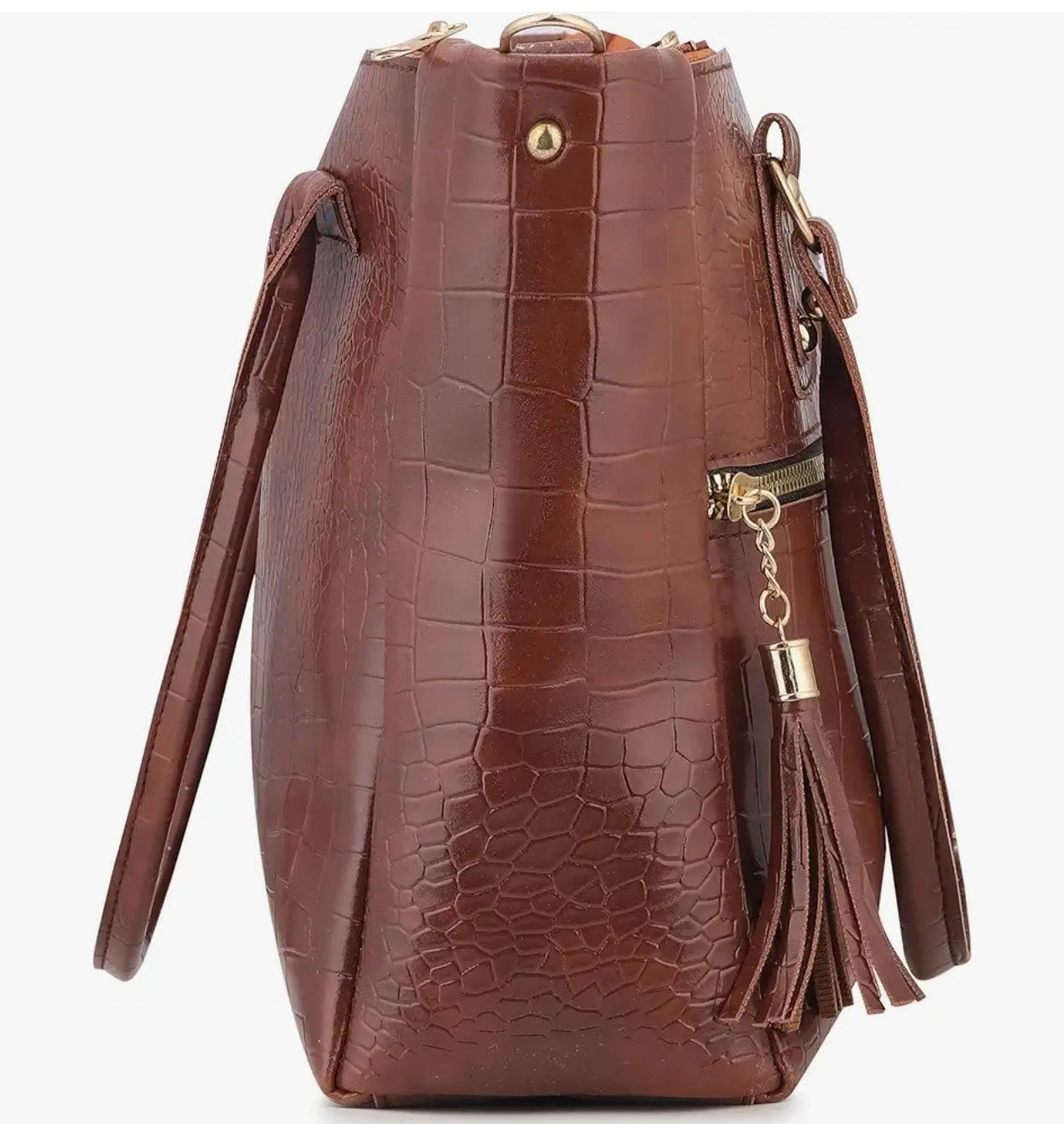 AVÉRAA Women Handbag Combo Set (Medium + Mini) Croco Texture Faux Leather Handbag & Sling Bag, Spacious Zipper Closure, Adjustable Strap, Office Travel Shopping Shoulder Bags for Women (Brown/Black) | Chic Croc Texture, Dual Carry Style, Secure Zip Closur