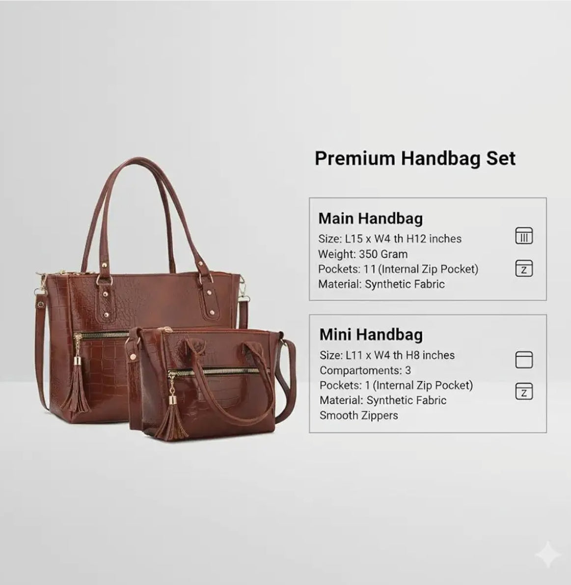 AVÉRAA Women Handbag Combo Set (Medium + Mini) Croco Texture Faux Leather Handbag & Sling Bag, Spacious Zipper Closure, Adjustable Strap, Office Travel Shopping Shoulder Bags for Women (Brown/Black) | Chic Croc Texture, Dual Carry Style, Secure Zip Closur